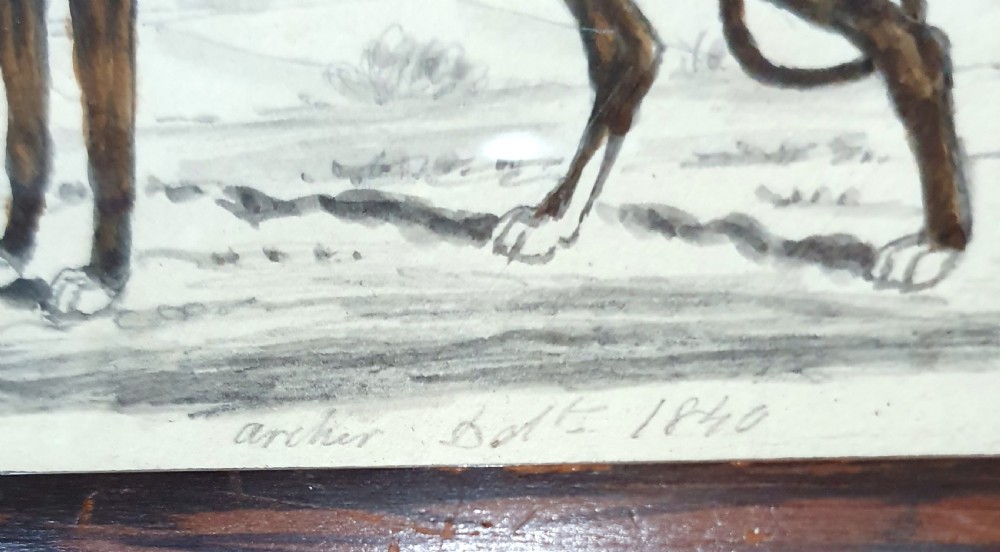 Watercolour of Greyhound 1840 Signed by Artist, Mounted in Frame Hanging Loop View II