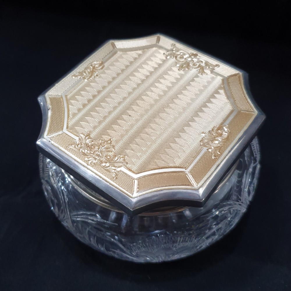 Gold Guilloche on Sterling (London 1915) Glass Powder Bowl  View II