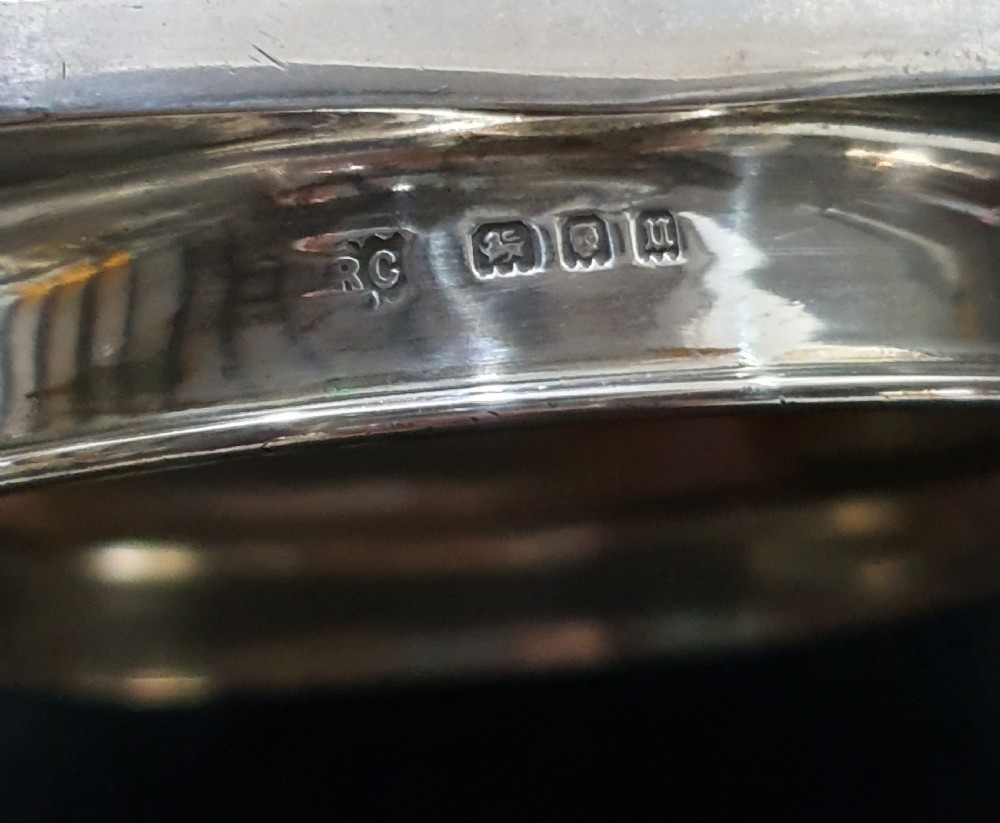Gold Guilloche on Sterling (London 1915) Glass Powder Bowl  View III