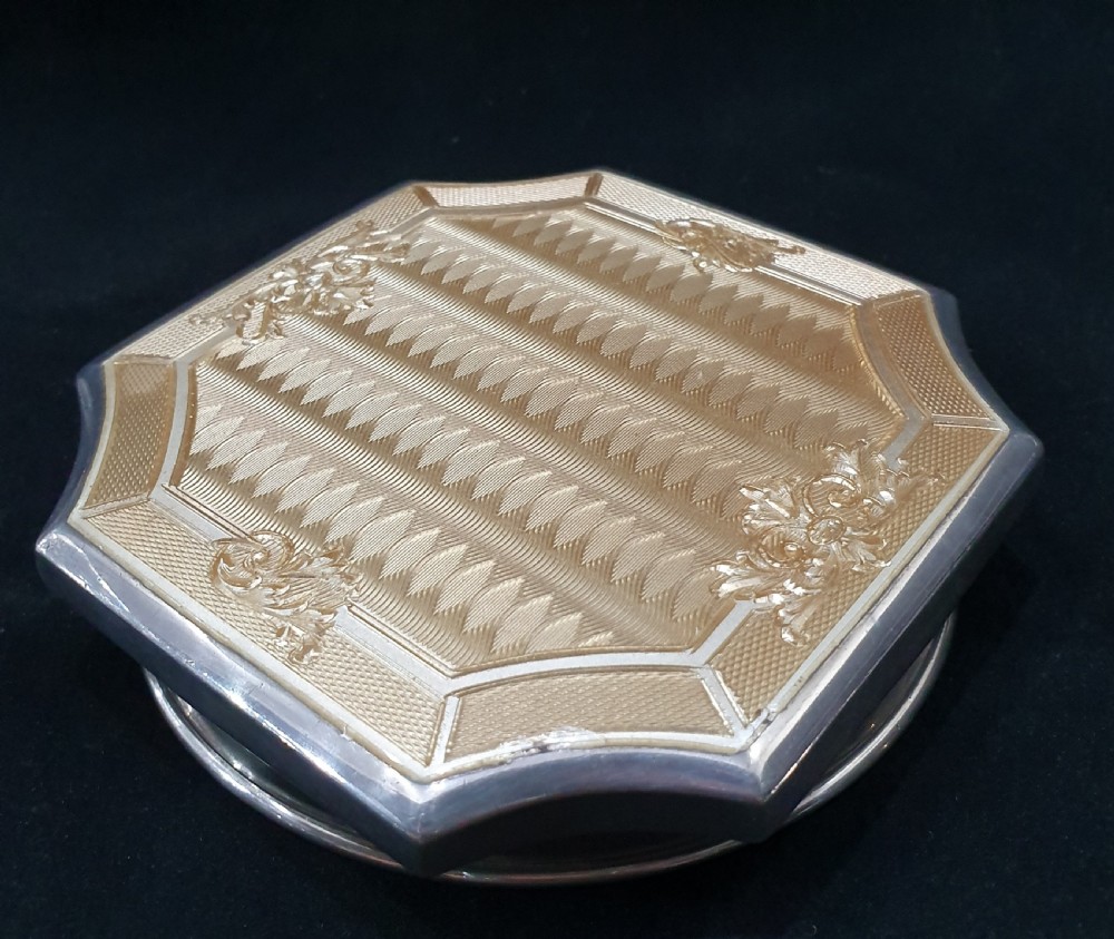 Gold Guilloche on Sterling (London 1915) Glass Powder Bowl  View VI