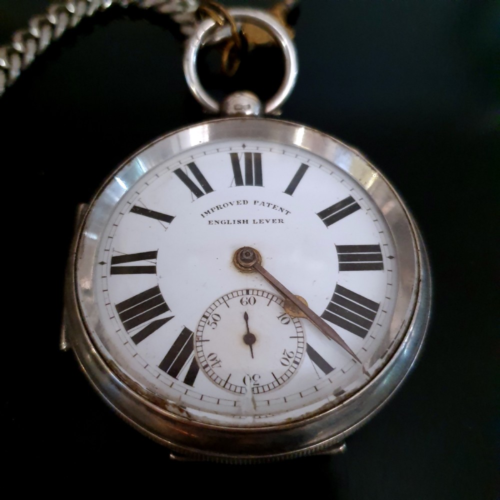Improved Patent Silver Pocket Watch 1906 Chester on Sterling T Bar Chain View II