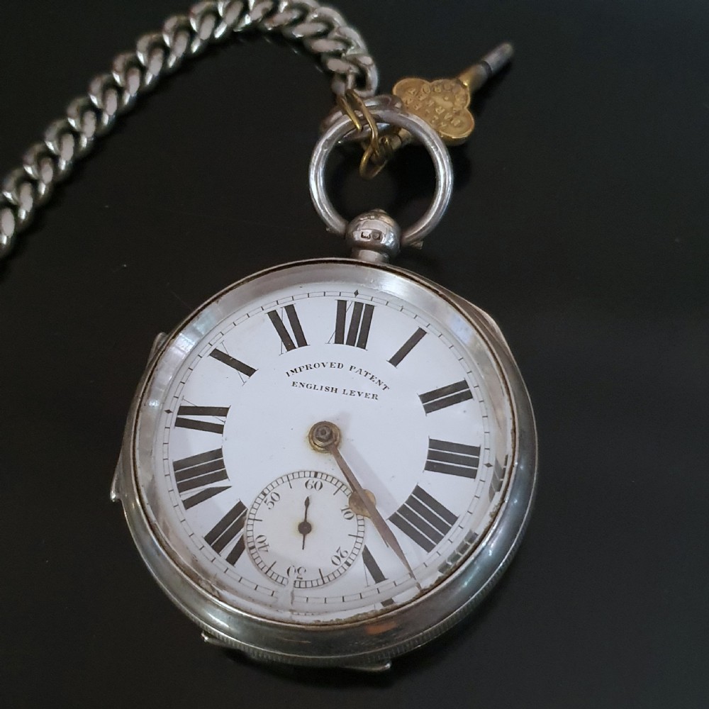 Improved Patent Silver Pocket Watch 1906 Chester on Sterling T Bar Chain View III