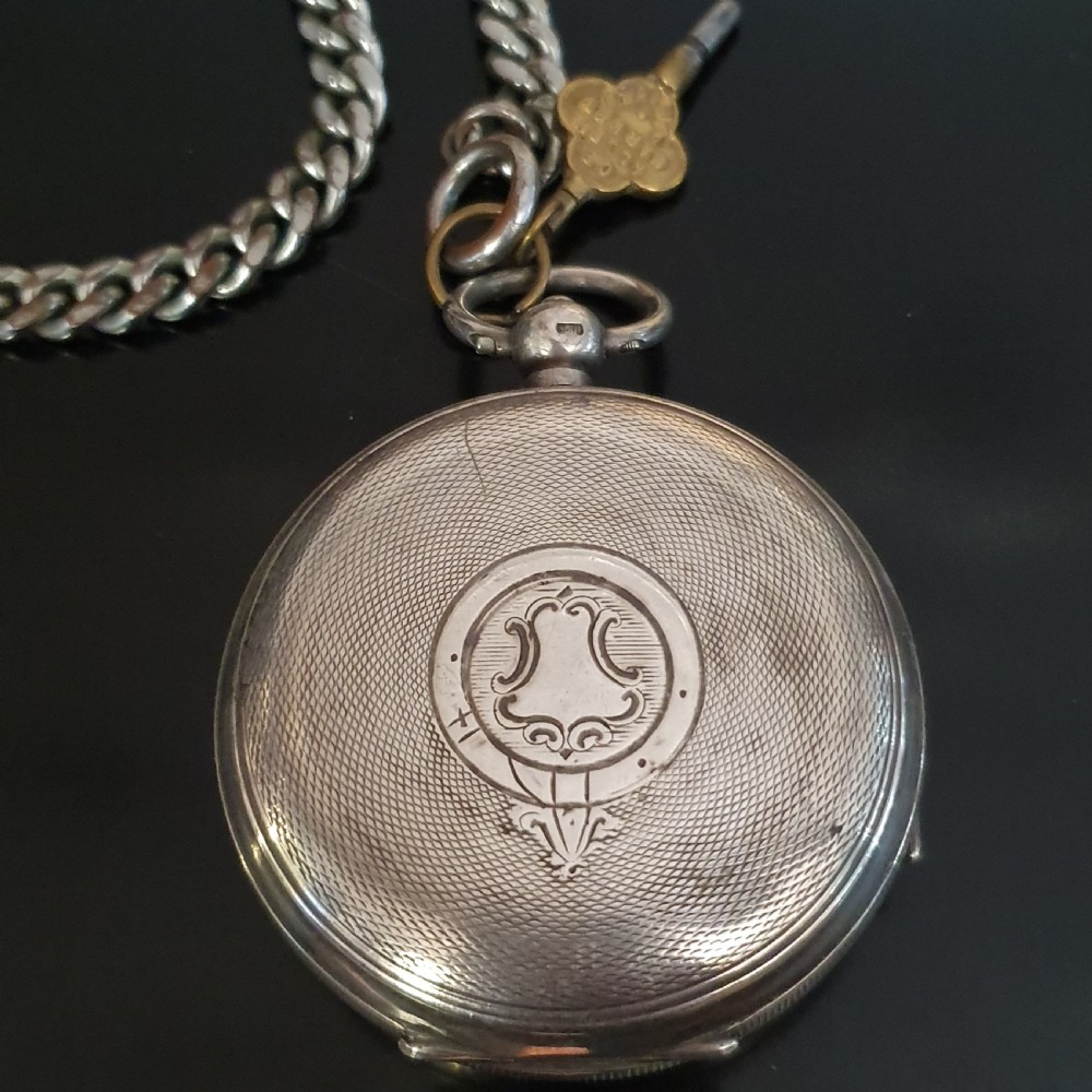 Improved Patent Silver Pocket Watch 1906 Chester on Sterling T Bar Chain View VI