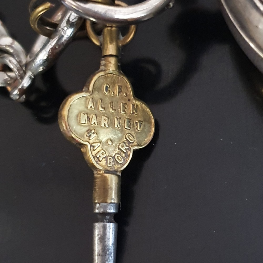 Improved Patent Silver Pocket Watch 1906 Chester on Sterling T Bar Chain View VII