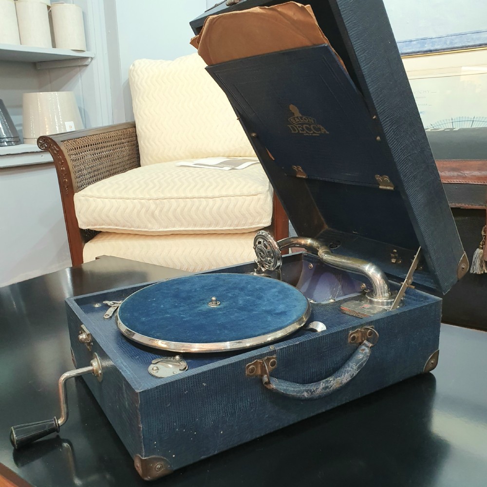 1930s Gramophone Decca 75 Salon in Blue Imitation Snakeskin Box View III