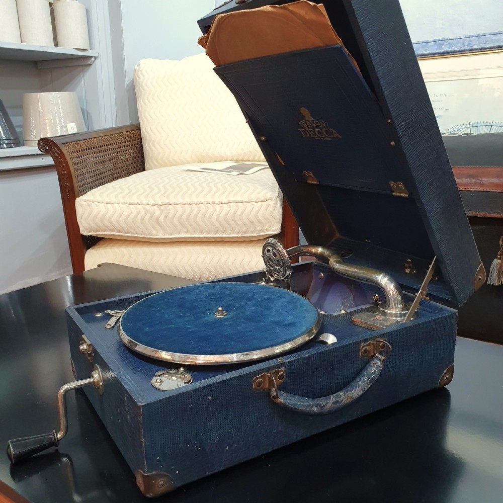 1930s Gramophone Decca 75 Salon in Blue Imitation Snakeskin Box View VI