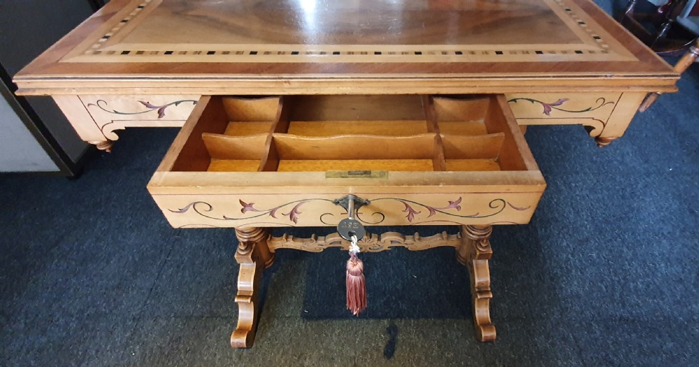 19th Century Italian Parquetry Olive Wood, Sycamore & Walnut Ladies' Dressing / Side / Boudoir Table with Drawer & Key View VI