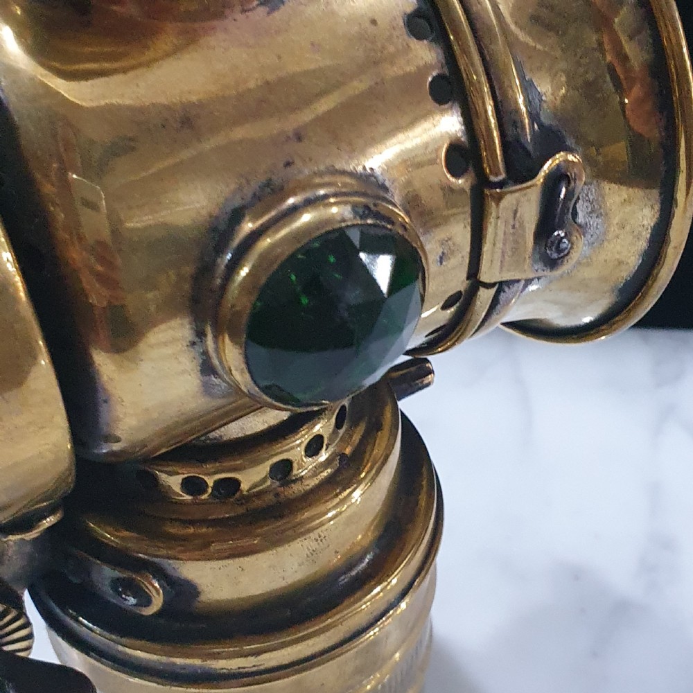 Vintage c.1930 Brass Lamp with Green Faceted Stone Sides View IV