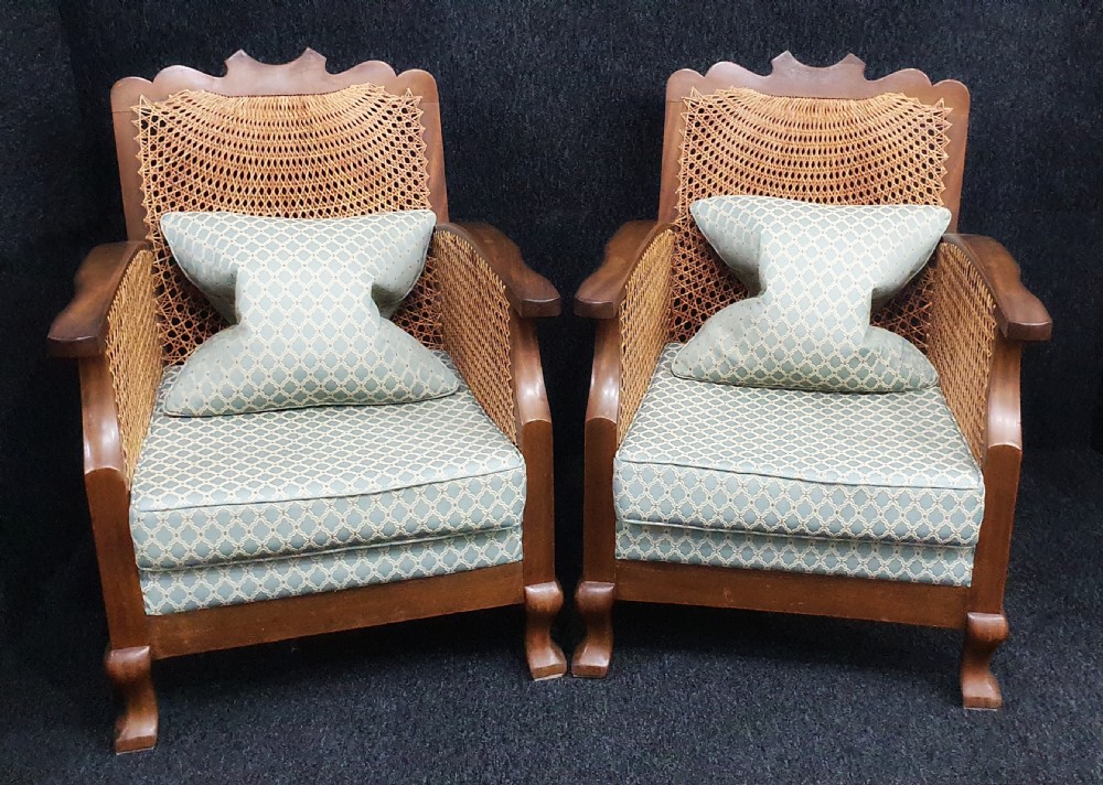 Art Deco Bergere Armchairs Reupholstered & Re-Caned c1930