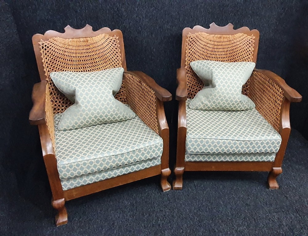 Art Deco Bergere Armchairs Reupholstered & Re-Caned c1930 View II