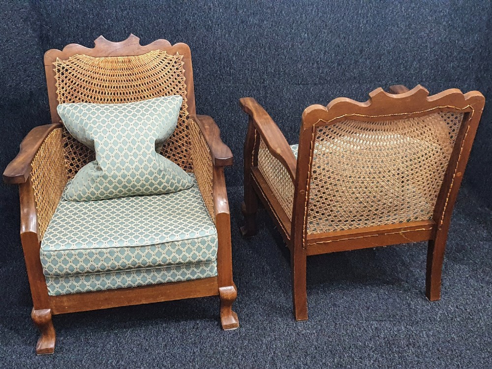 Art Deco Bergere Armchairs Reupholstered & Re-Caned c1930 View VI