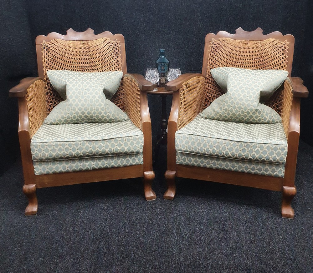 Art Deco Bergere Armchairs Reupholstered & Re-Caned c1930 View XII