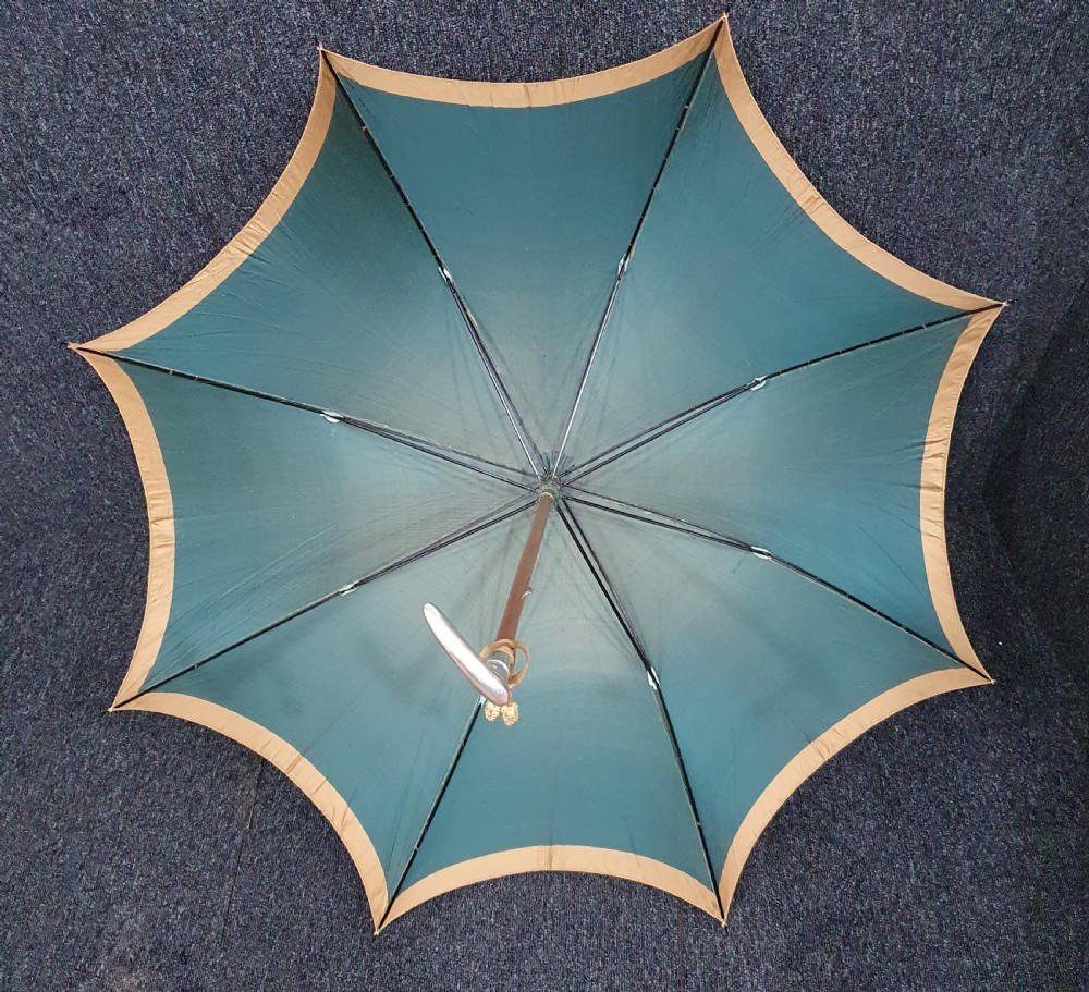 Silver Handled Silk French Parasol Victorian Period Hallmarked Peugeot & Cie