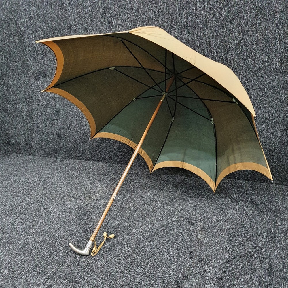 Silver Handled Silk French Parasol Victorian Period Hallmarked Peugeot & Cie View II