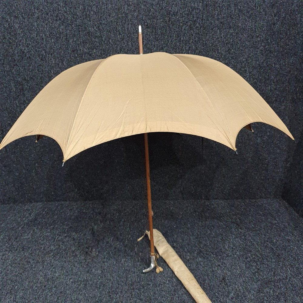 Silver Handled Silk French Parasol Victorian Period Hallmarked Peugeot & Cie View III