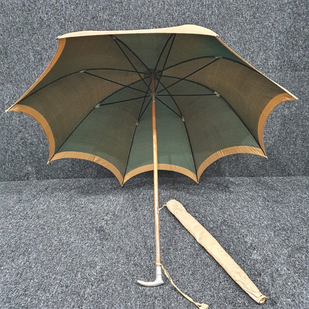 Silver Handled Silk French Parasol Victorian Period Hallmarked Peugeot & Cie View V