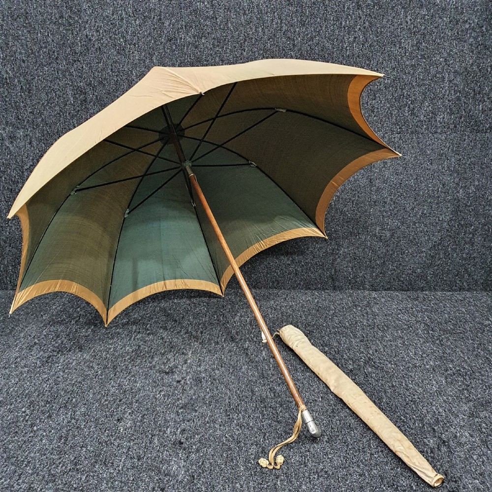 Silver Handled Silk French Parasol Victorian Period Hallmarked Peugeot & Cie View VI