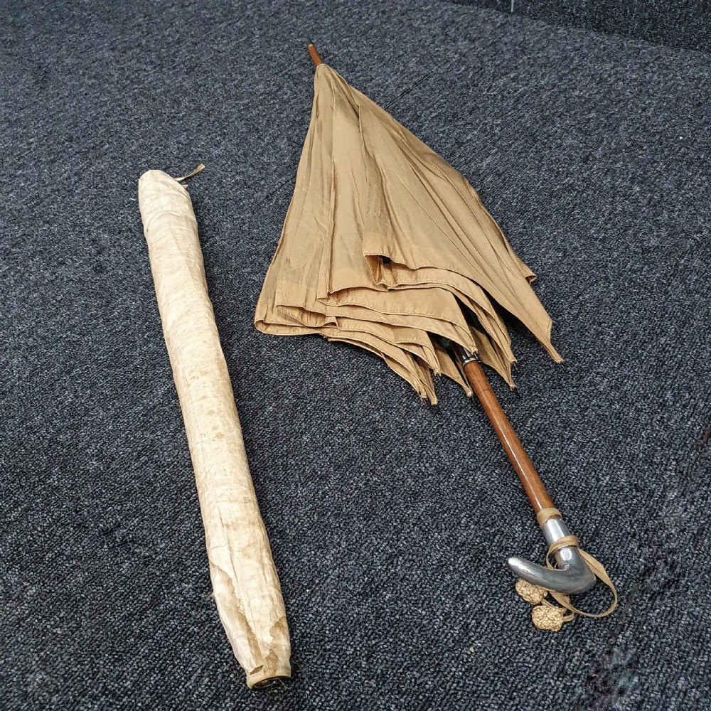 Silver Handled Silk French Parasol Victorian Period Hallmarked Peugeot & Cie View VIII