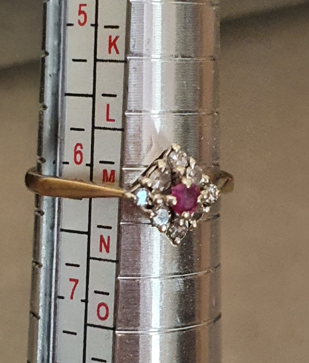 Edwardian Art Deco Ruby & Diamond 9ct Gold Ring - Size M / M½  View XI