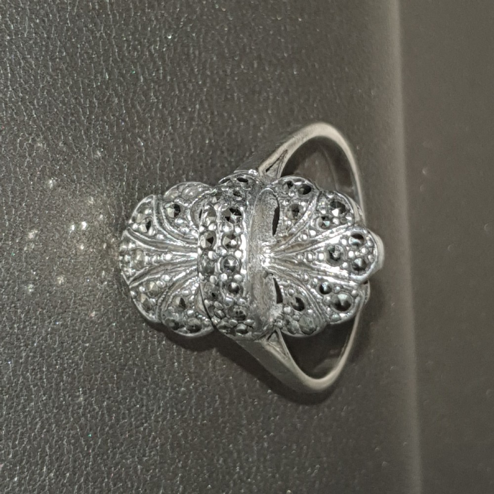 C.1920s Art Deco Marcasite on Silver Ring - Size T½ / U  View V