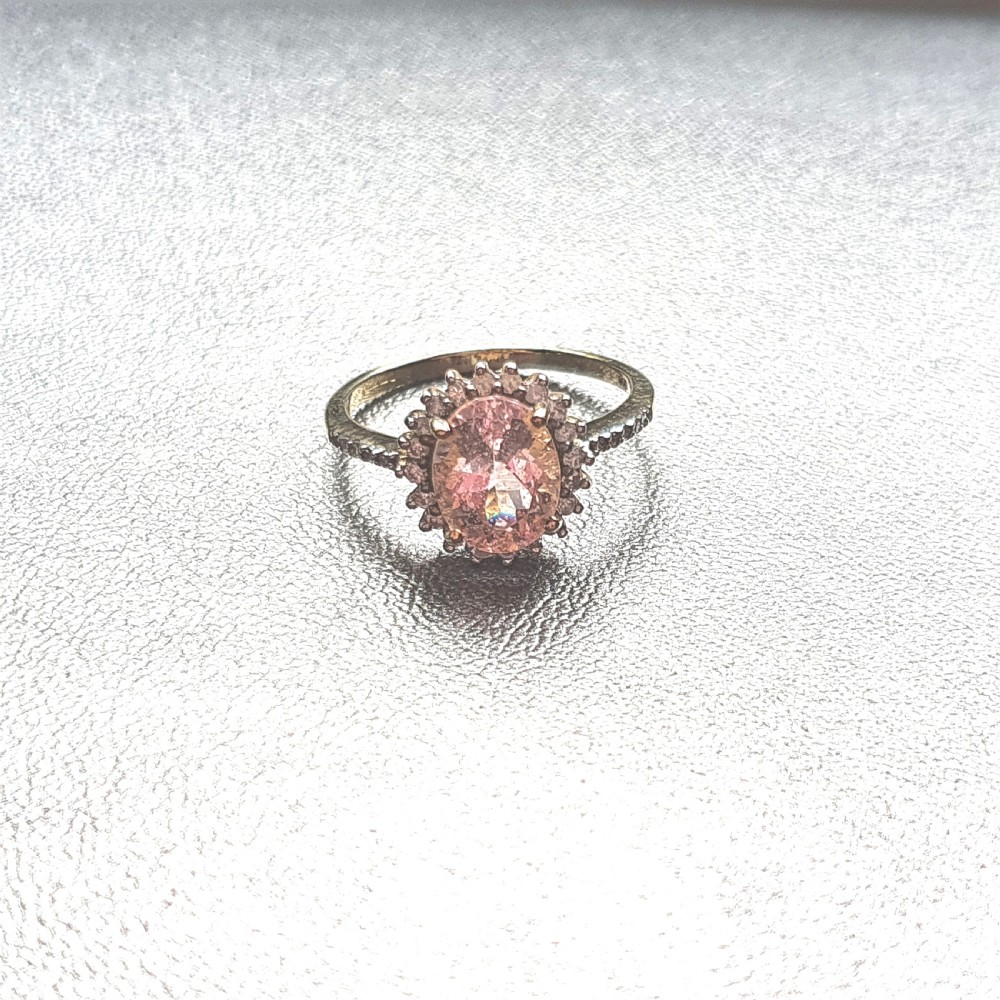 Morganite with Diamond Halo & Shoulders 9ct Gold Ring - Size N½ View VIII