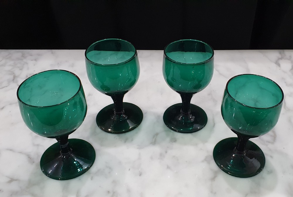 Georgian Bristol Green Wine Glass Goblets Set of 4 c 1840