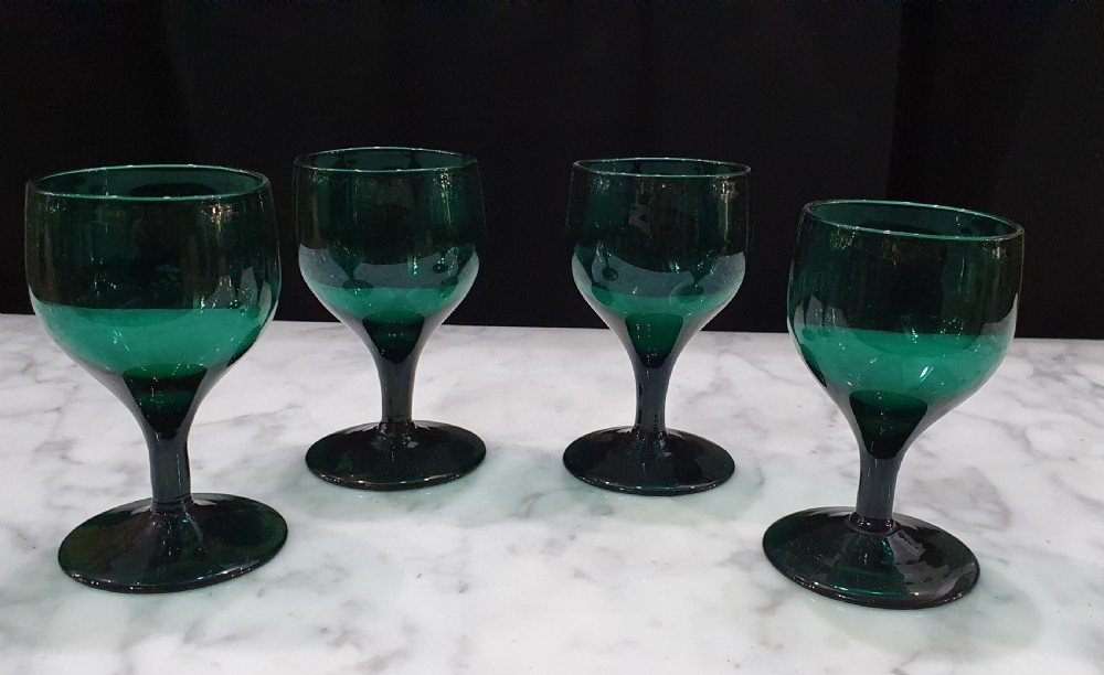 Georgian Bristol Green Wine Glass Goblets Set of 4 c 1840 View III