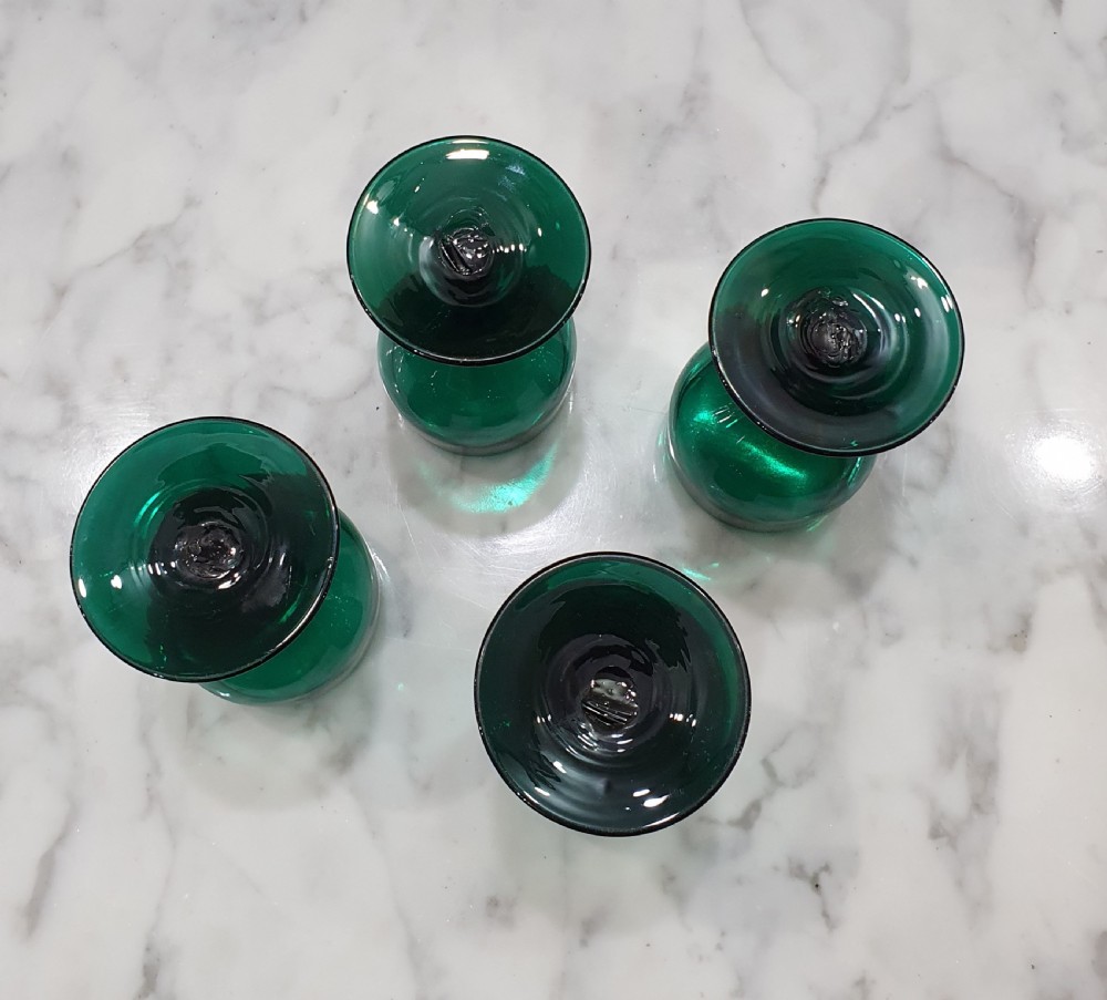 Georgian Bristol Green Wine Glass Goblets Set of 4 c 1840 View IV