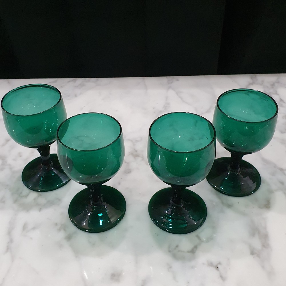 Georgian Bristol Green Wine Glass Goblets Set of 4 c 1840 View V