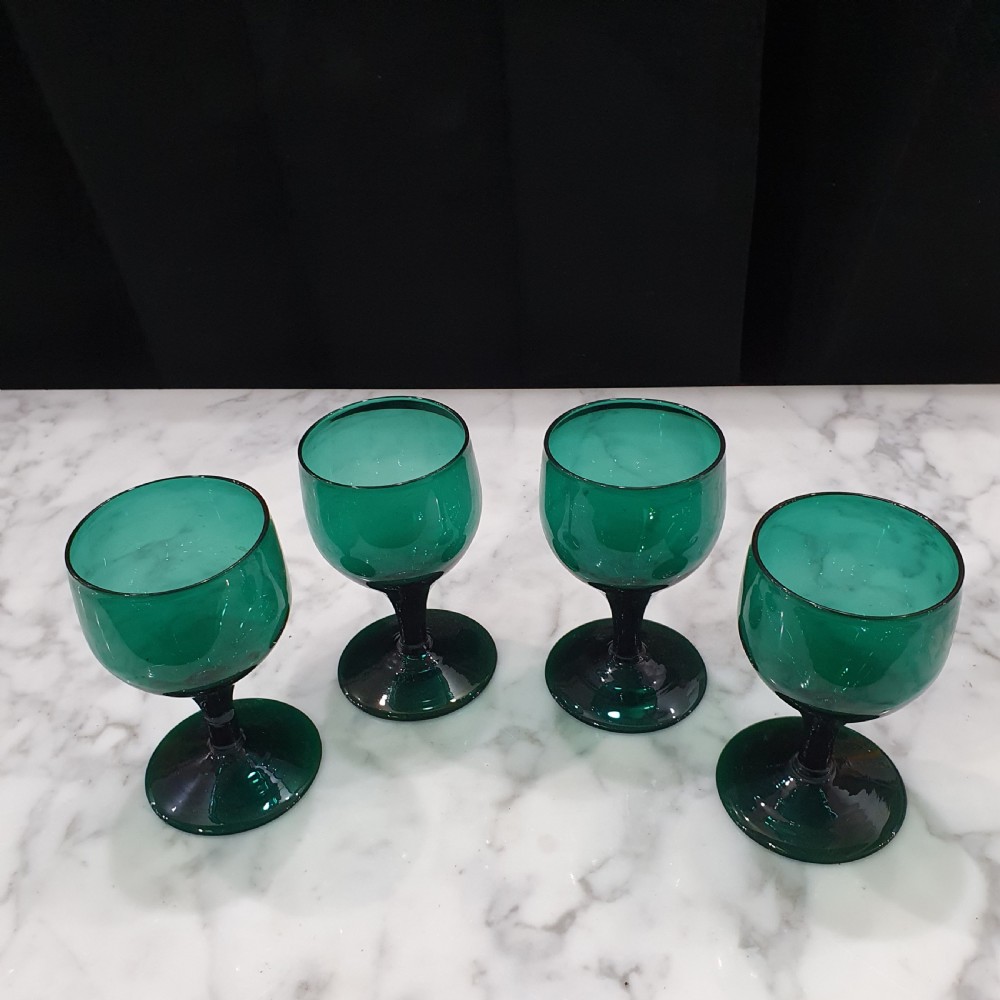 Georgian Bristol Green Wine Glass Goblets Set of 4 c 1840 View VI