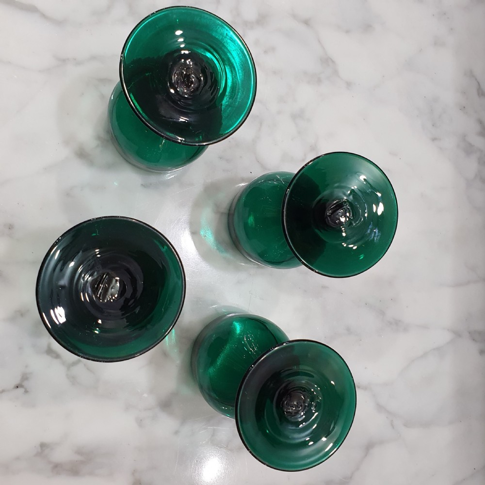 Georgian Bristol Green Wine Glass Goblets Set of 4 c 1840 View XIV