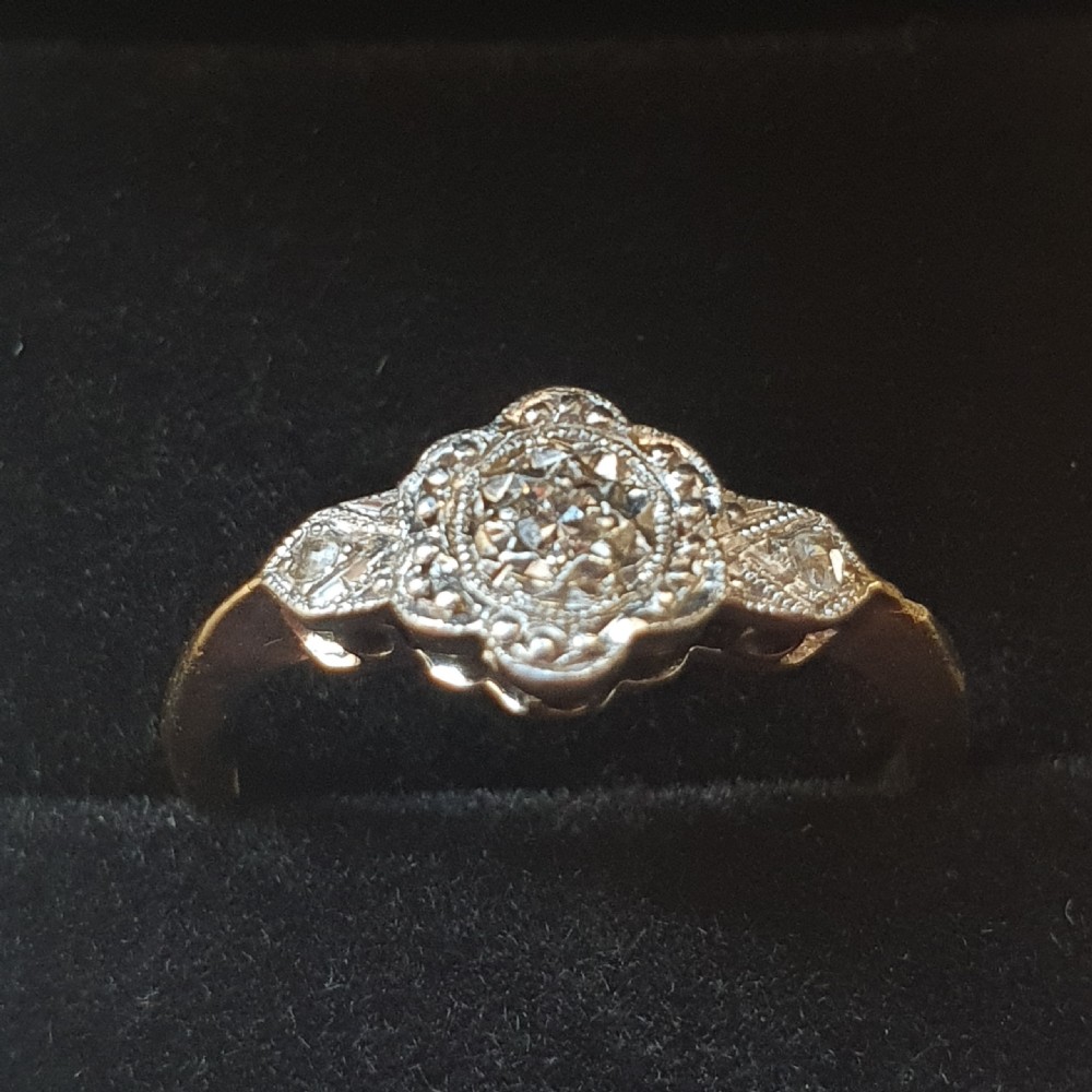 Art Deco Old Cut Diamond on Platinum & 9 Carat Gold Ring - Size L½ - M - c 1920