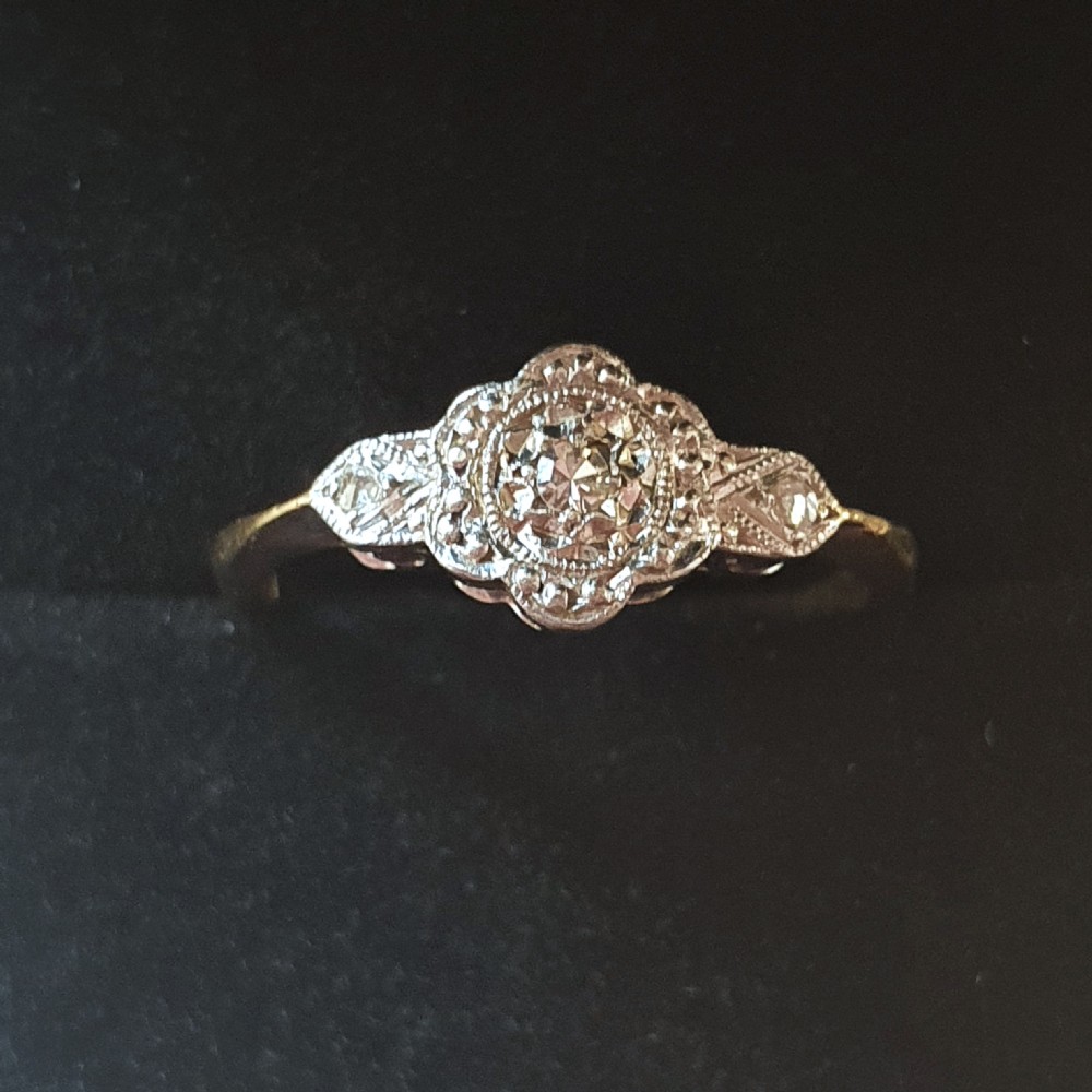 Art Deco Old Cut Diamond on Platinum & 9 Carat Gold Ring - Size L½ - M - c 1920 View II