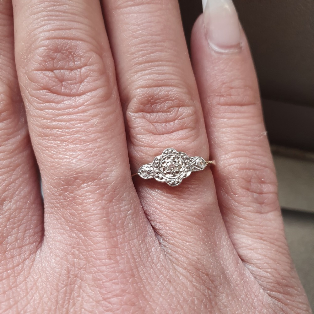 Art Deco Old Cut Diamond on Platinum & 9 Carat Gold Ring - Size L½ - M - c 1920 View IV
