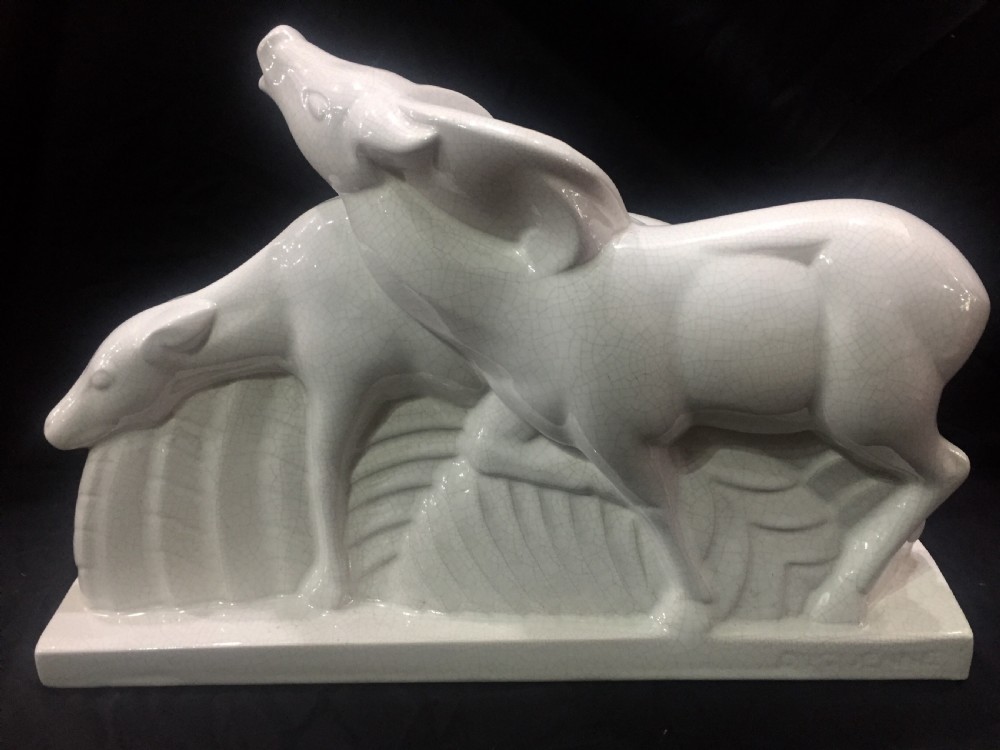 Lemanceau French Art Deco craquele deer c1930