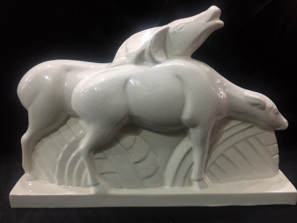 Lemanceau French Art Deco craquele deer c1930 View VIII