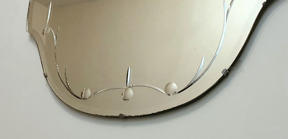 Art Deco Mirror with Peach Top Scroll 1930s View VI