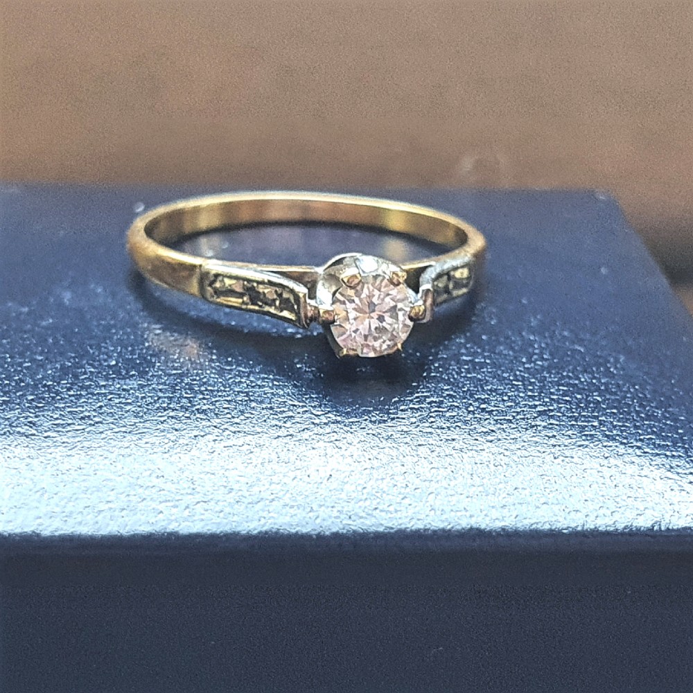 Art Deco Ring Diamond Solitaire 18ct Gold Engagement- Size K½ View II