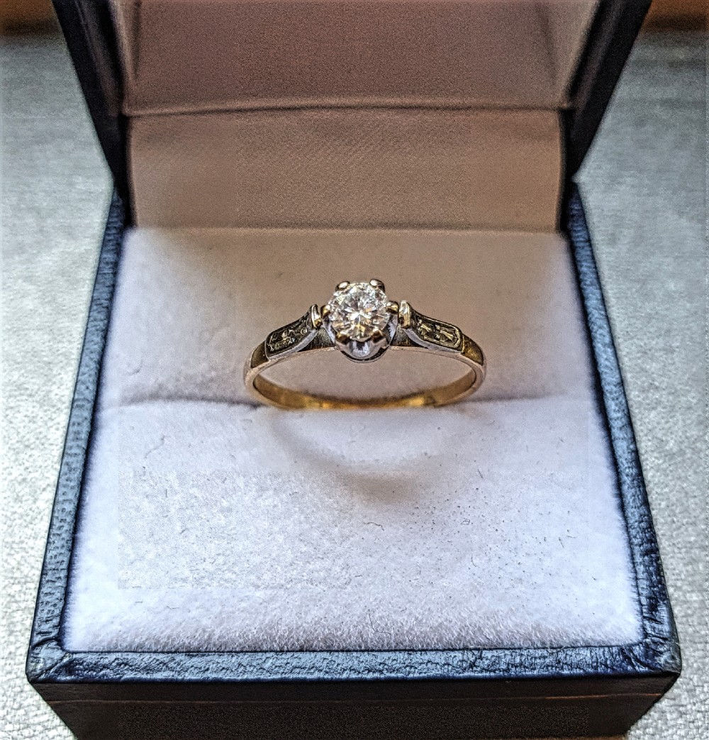 Art Deco Ring Diamond Solitaire 18ct Gold Engagement- Size K½ View III
