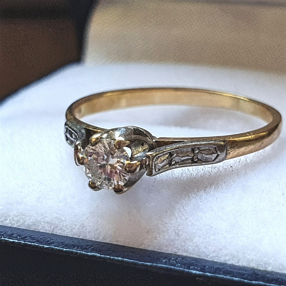 Art Deco Ring Diamond Solitaire 18ct Gold Engagement- Size K½ View VI