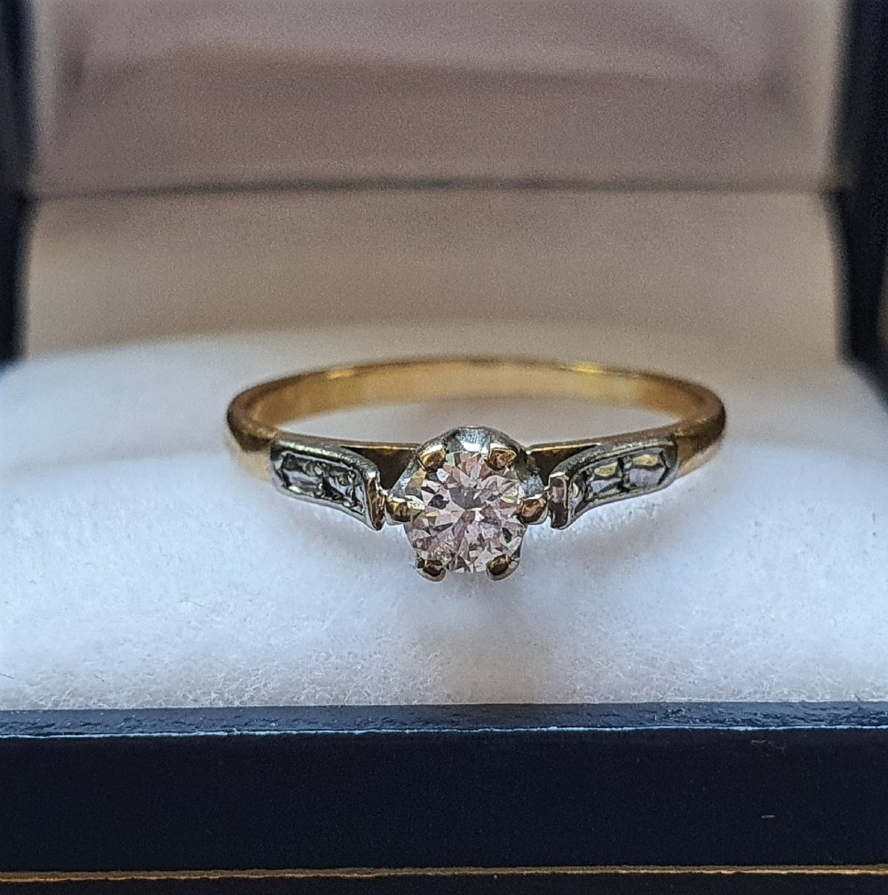 Art Deco Ring Diamond Solitaire 18ct Gold Engagement- Size K½ View X