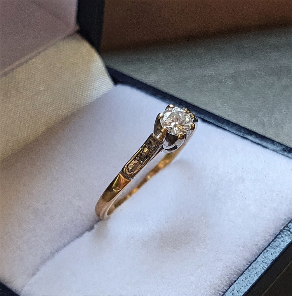 Art Deco Ring Diamond Solitaire 18ct Gold Engagement- Size K½ View XI