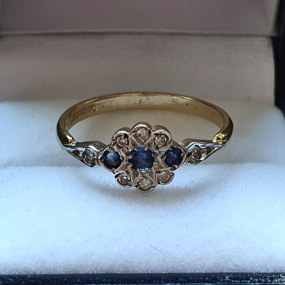 Swiss Cut Diamond & Sapphire Ring 9ct Gold - Size O View IV