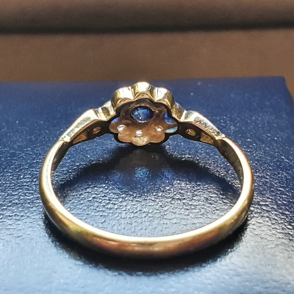 Swiss Cut Diamond & Sapphire Ring 9ct Gold - Size O View XI