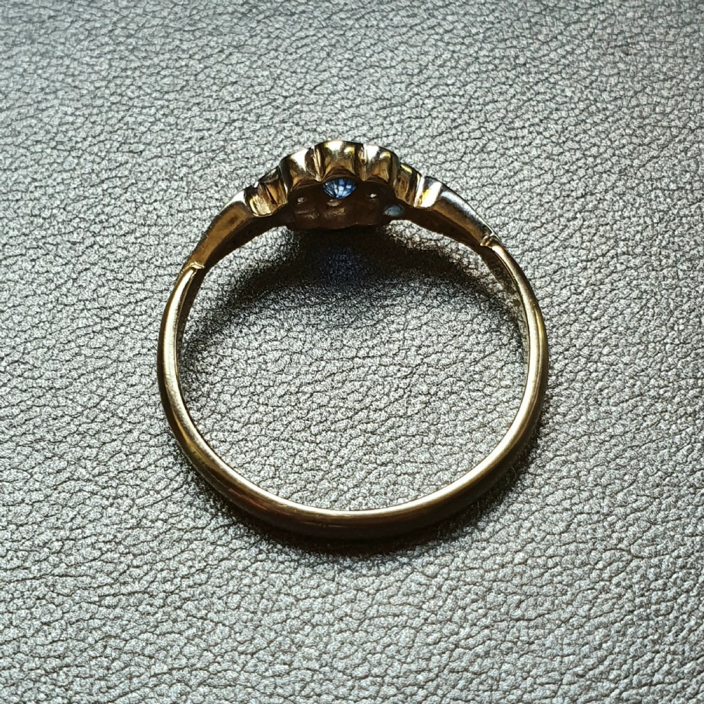 Swiss Cut Diamond & Sapphire Ring 9ct Gold - Size O View XV