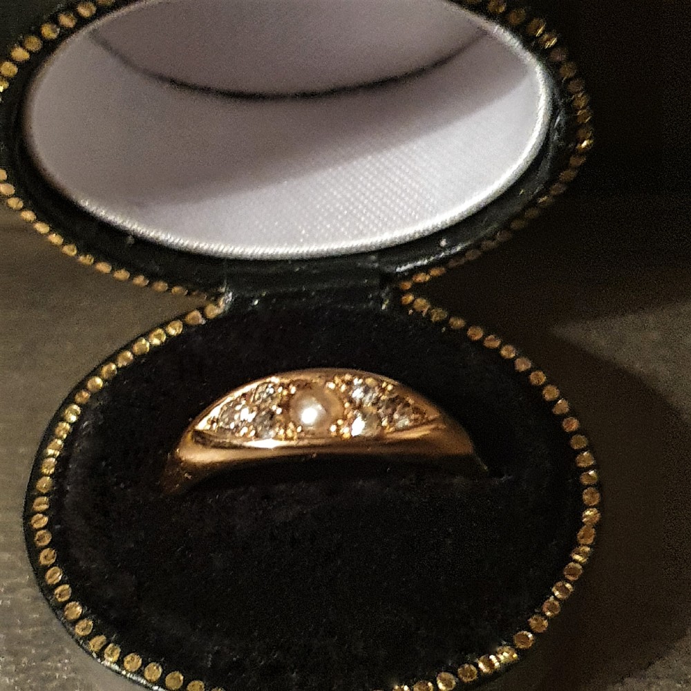 Victorian Diamond & Pearl 18ct Gold 1893 - Ring Size N½ View V
