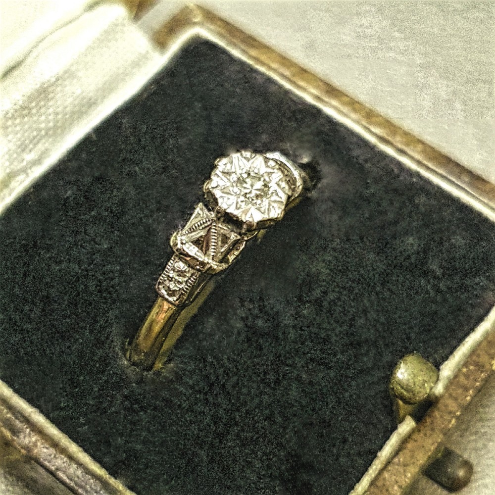 Art Deco Ring Star Diamond Platinum 18ct Gold - Size L½ View IV