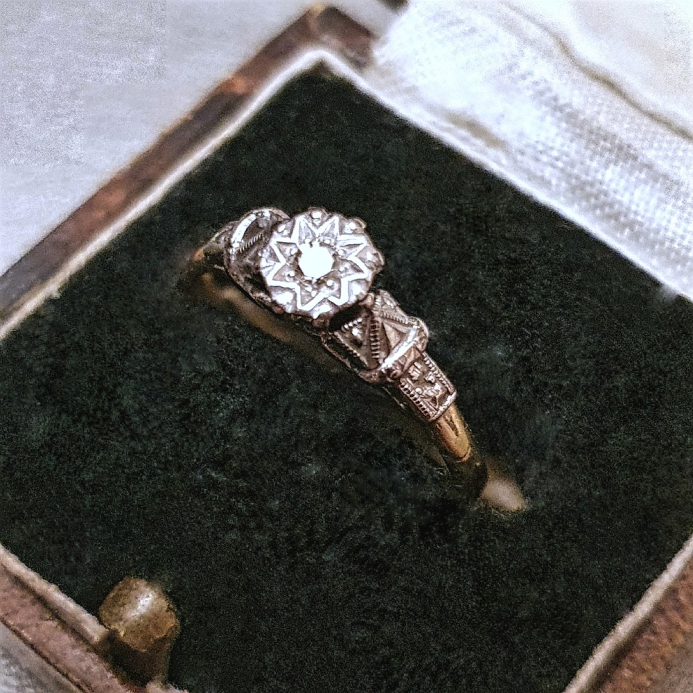 Art Deco Ring Star Diamond Platinum 18ct Gold - Size L½ View V