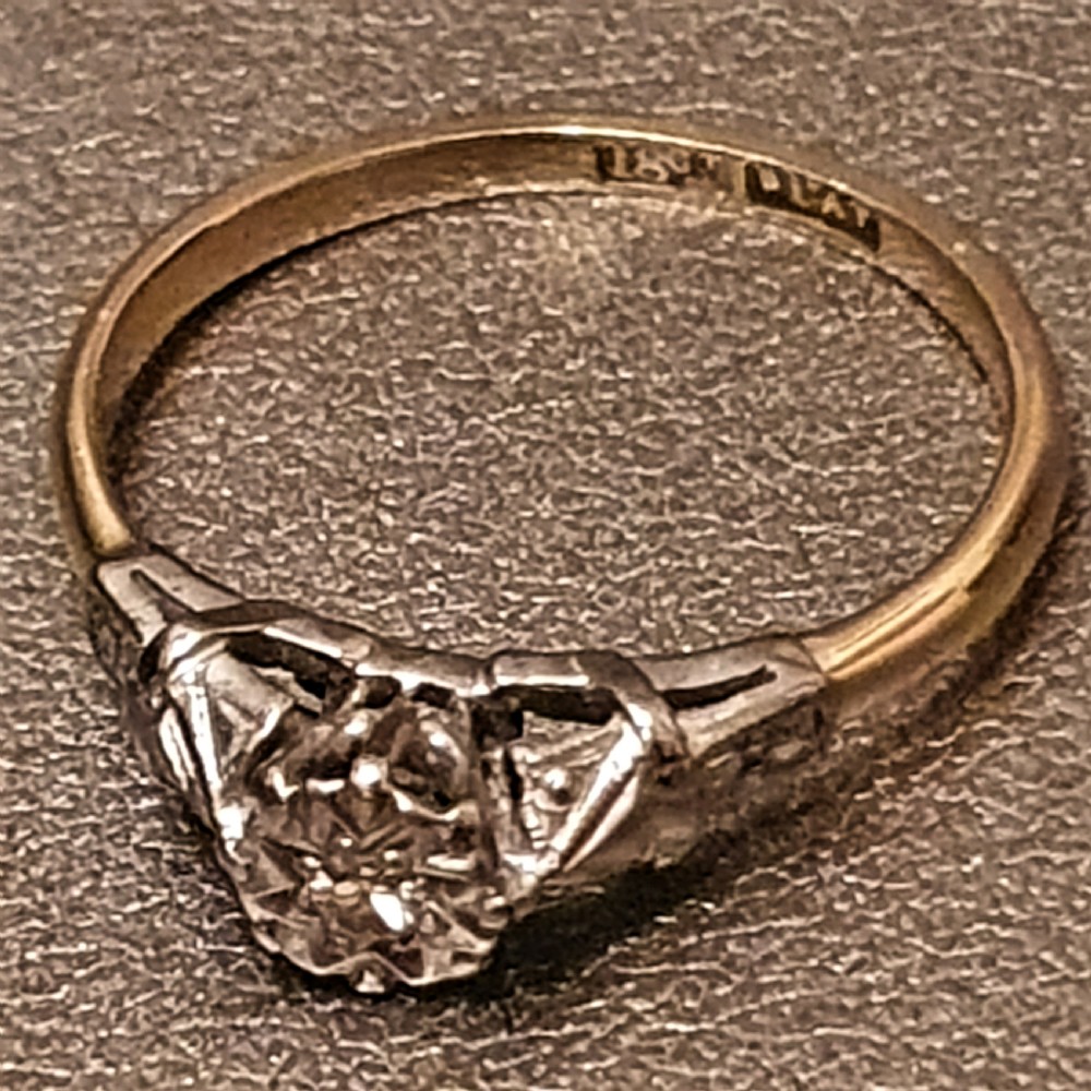 Art Deco Ring Star Diamond Platinum 18ct Gold - Size L½ View VII