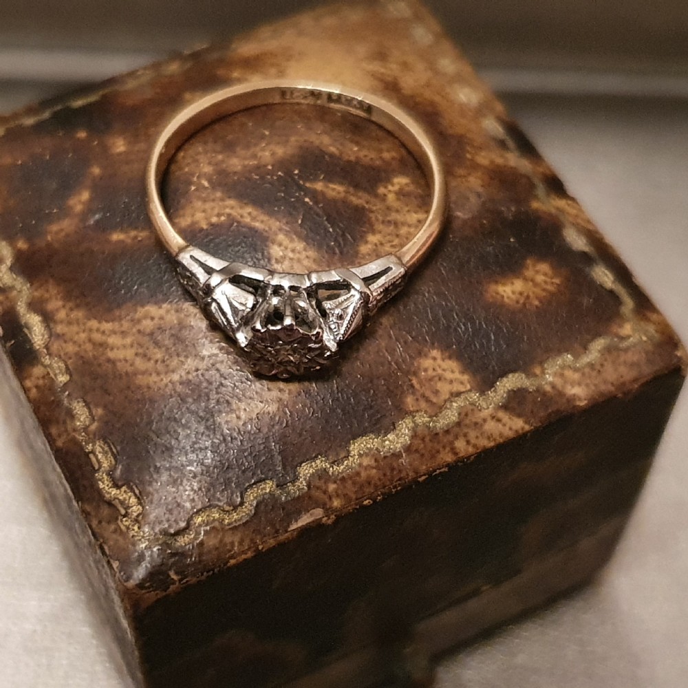 Art Deco Ring Star Diamond Platinum 18ct Gold - Size L½ View X